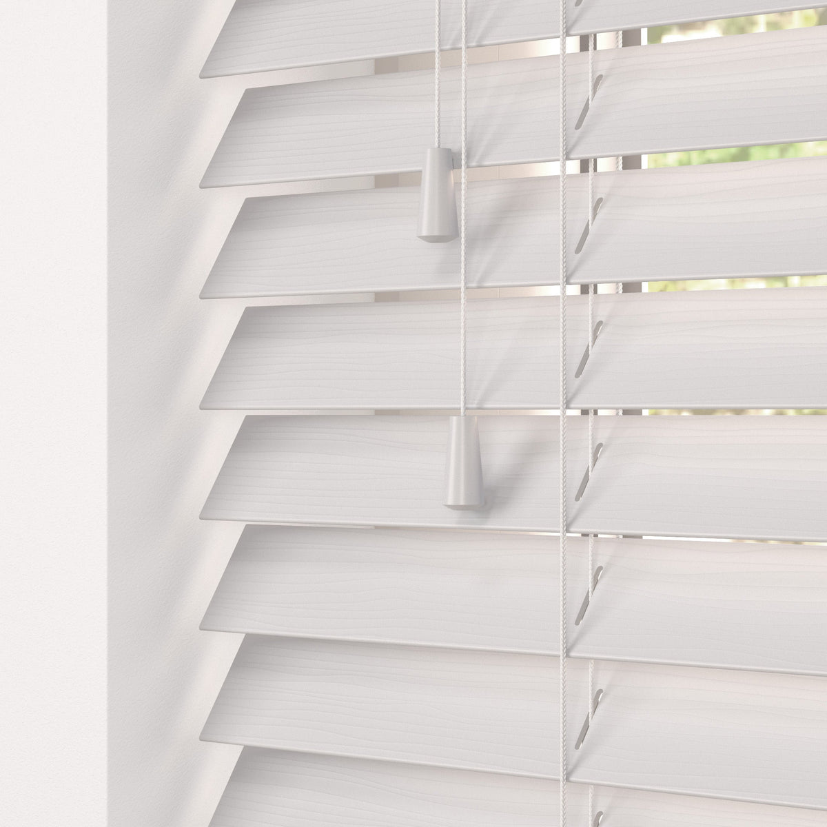 Light Grey Grains Venetian Blind installed in window