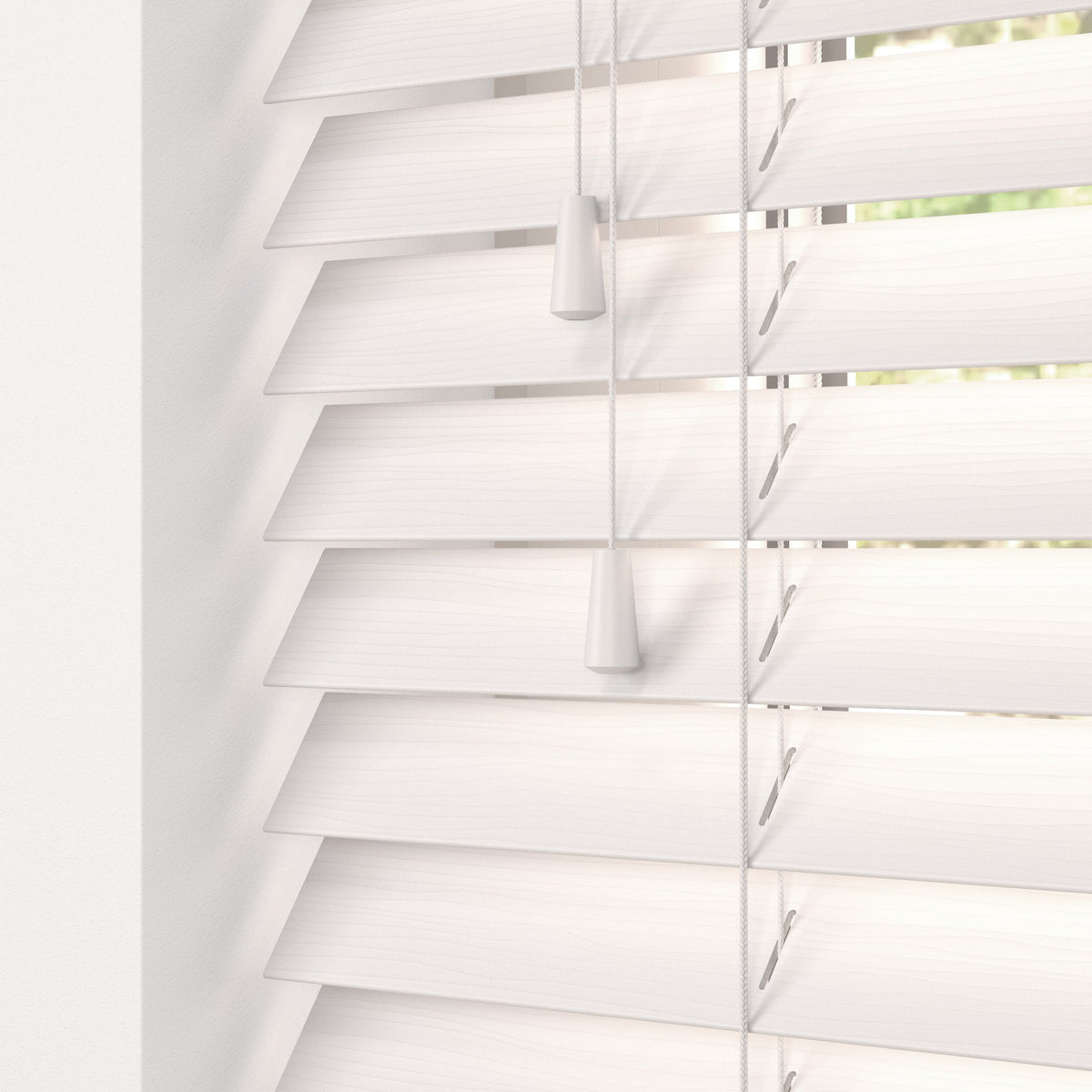 Off White Grains Venetian Blind installed in window