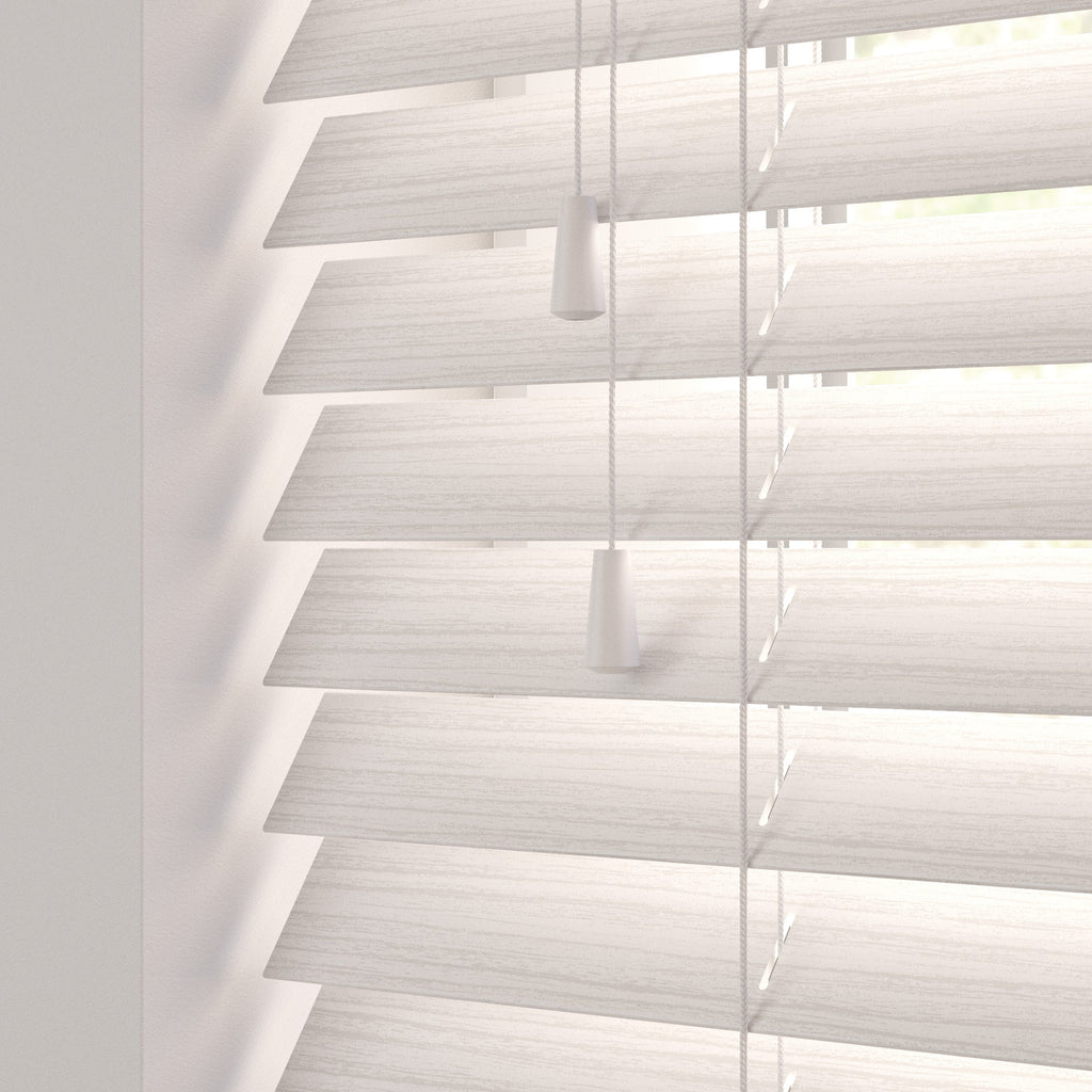 Beige White Grains Venetian Blind installed in window