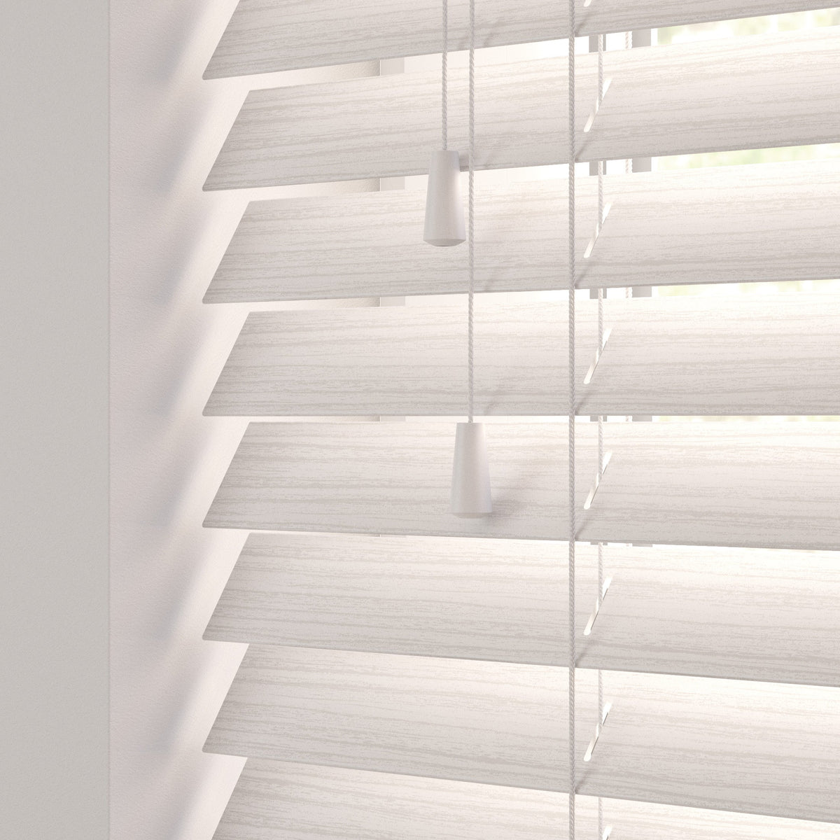 Beige White Grains Venetian Blind installed in window